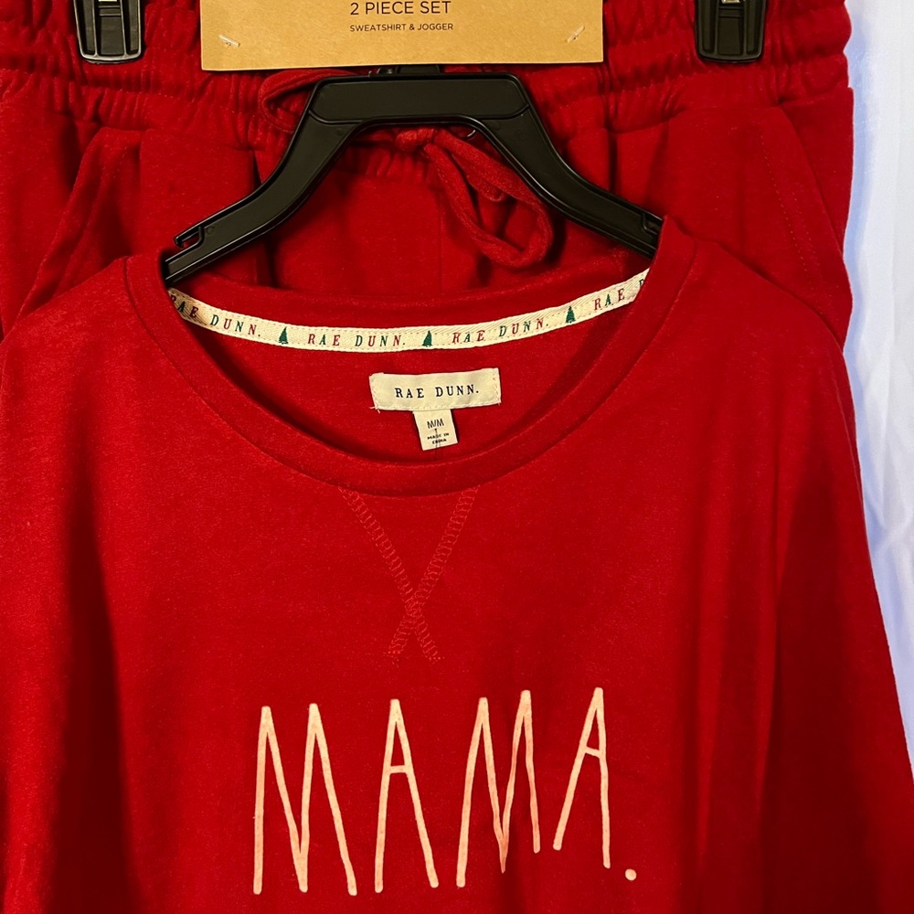 008-NWT Rae Dunn MAMA 🥰 Jogger set in crimson Red; Size Medium